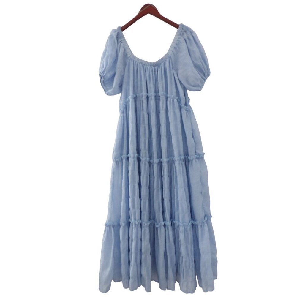 On and Off the Shoulder Kendal Maxi Dress with Ruffled Tiers in Blue | Large - Picture 5 of 13